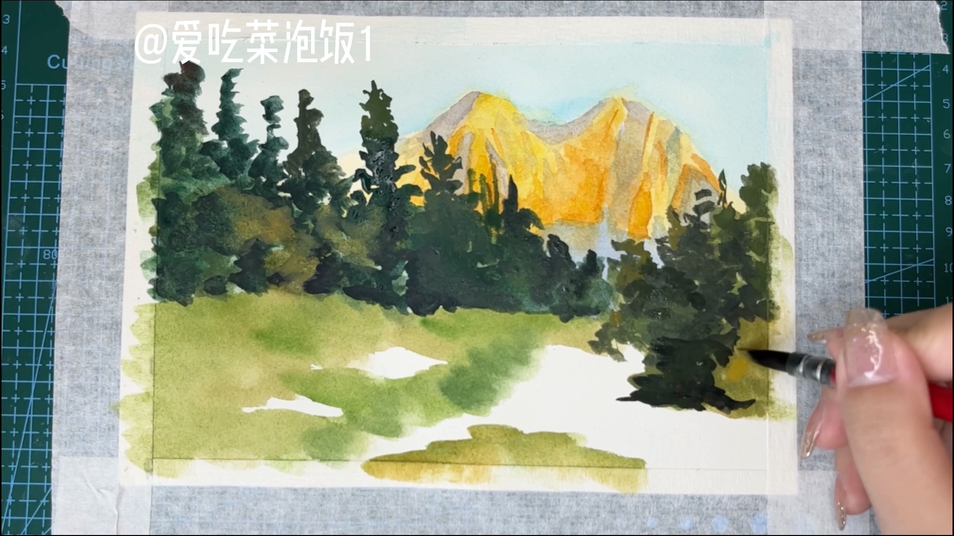 简单水彩风景画|雪山哔哩哔哩bilibili