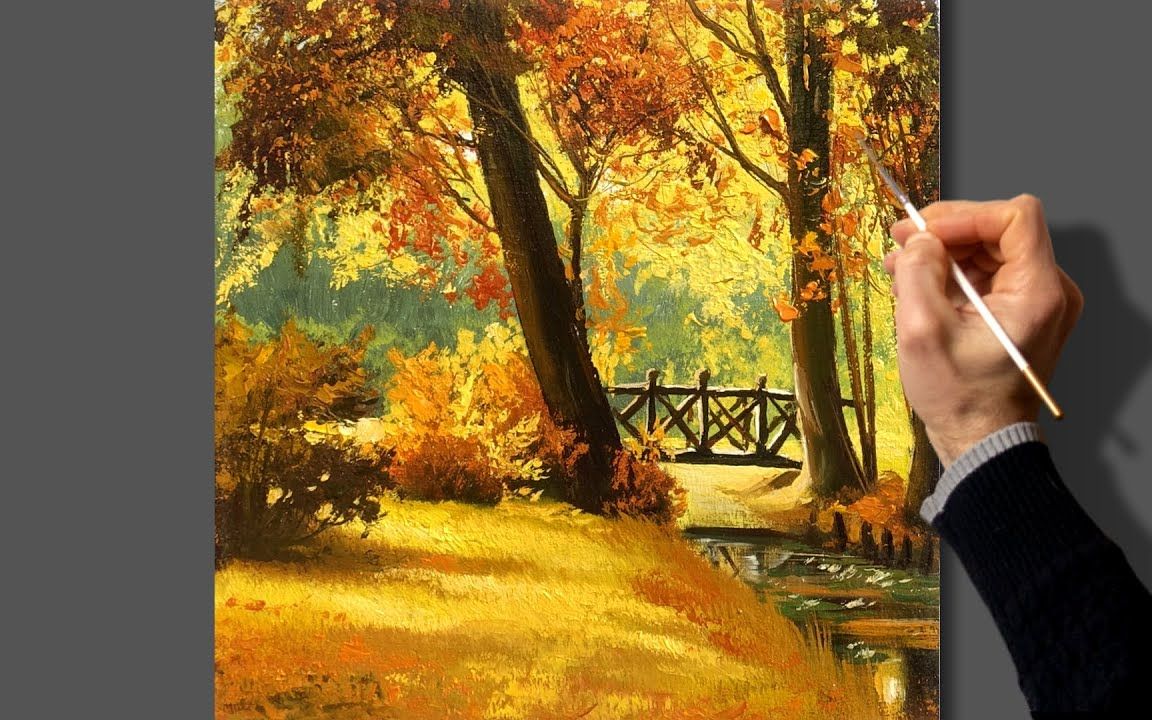 【丙烯画】这样的秋日景色,你喜欢吗?