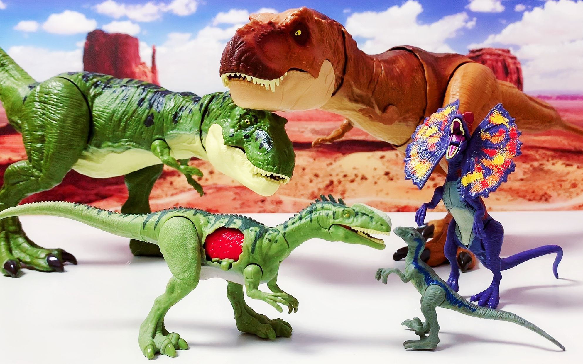 美泰侏罗纪世界战损版单脊龙恐龙霸王龙迅猛龙