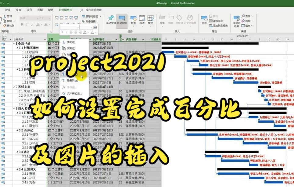 【project技巧】教你如何在project2021中设置完成百分比及图片的插入哔哩哔哩bilibili