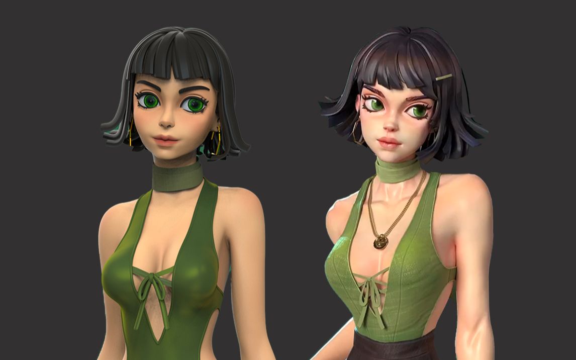 风格化女孩人物模型制作,zb头发制作讲解,zbrush人物建模基础教程