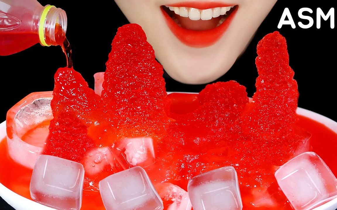 4中字吃播立即吃冰的冰杯,冰勺,冷吃冰的声音78choa drink