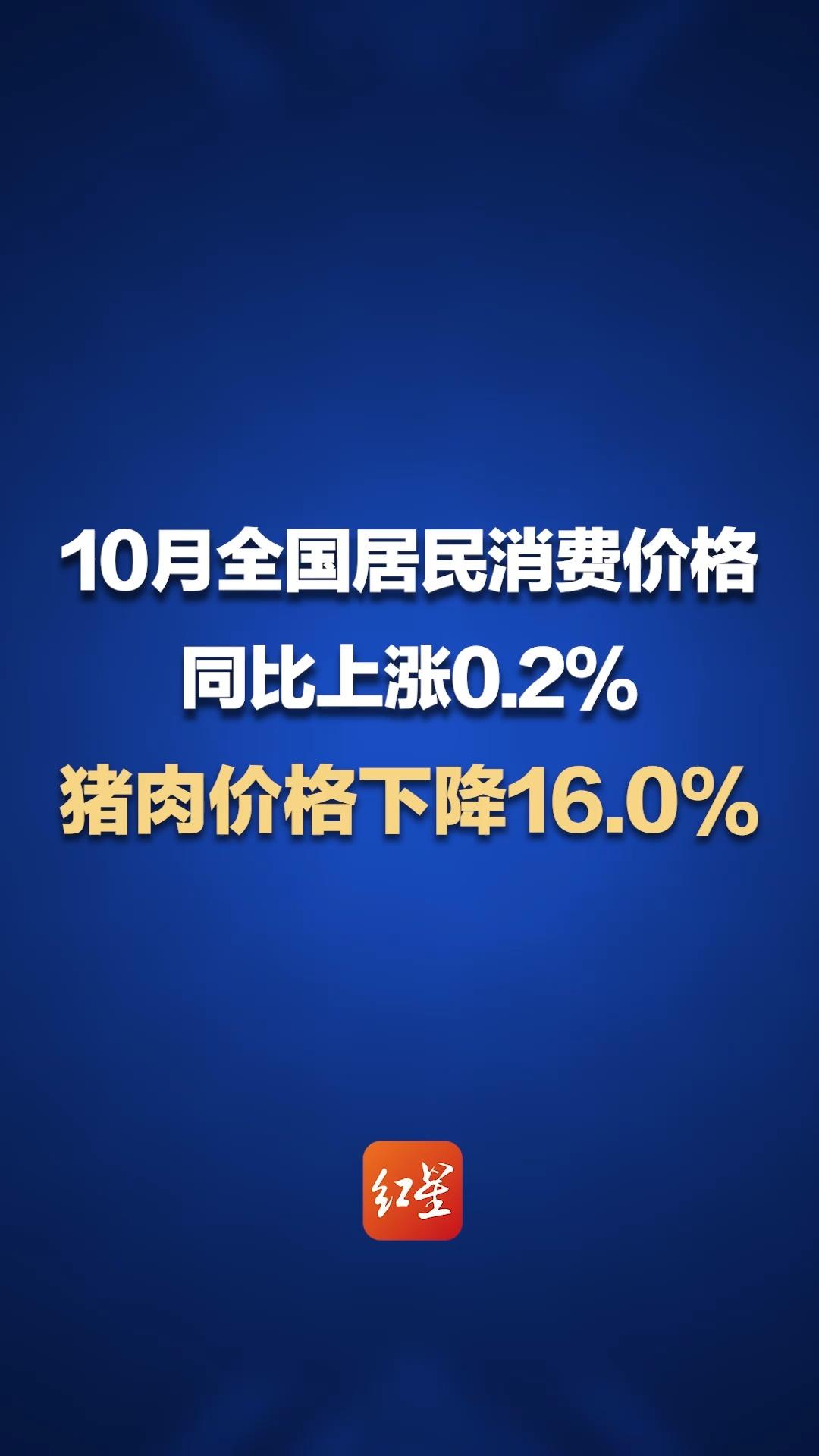 10月全国居民消费价格同比上涨0.2% 猪肉价格下降16.0%