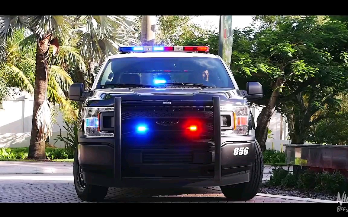 【美国警车】跟随警察看警车第一集,迈阿密大学校警的福特f150_哔哩