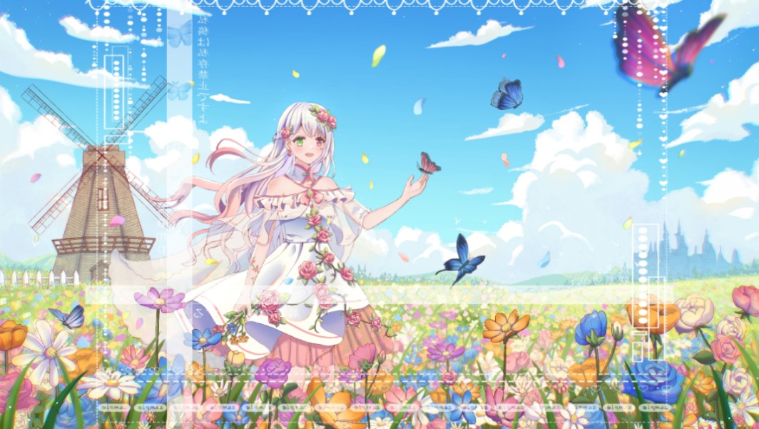 【稿件绘画】白发少女与蝴蝶共舞,风车下的梦幻场景!