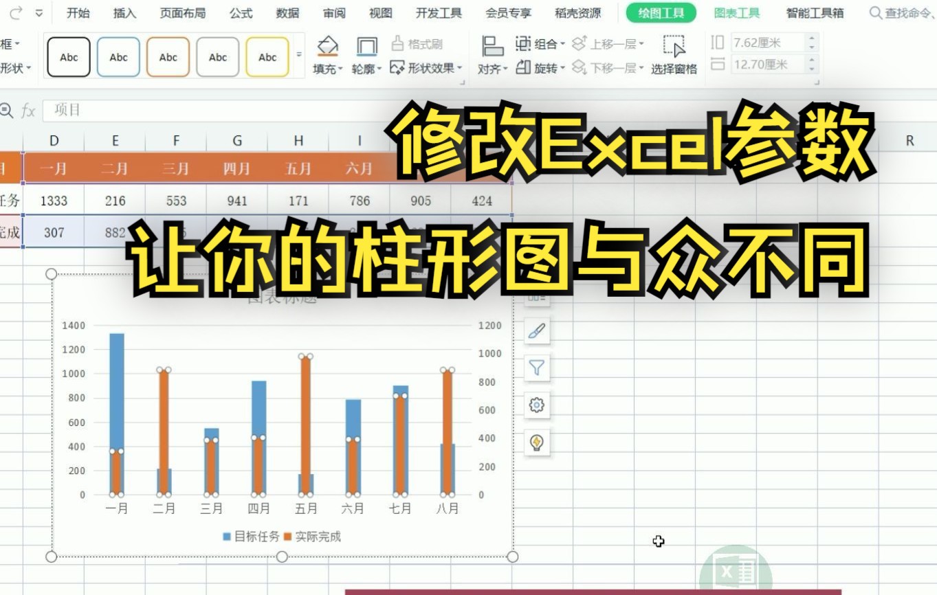 巧妙修改Excel柱形图参数,让你的数据对比柱形图与众不同,收藏哔哩哔哩bilibili