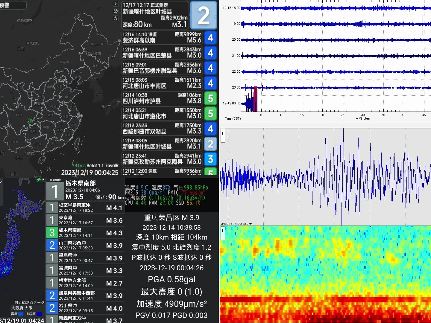 2地震波形觀測 - 北碚震度0【地震預警】