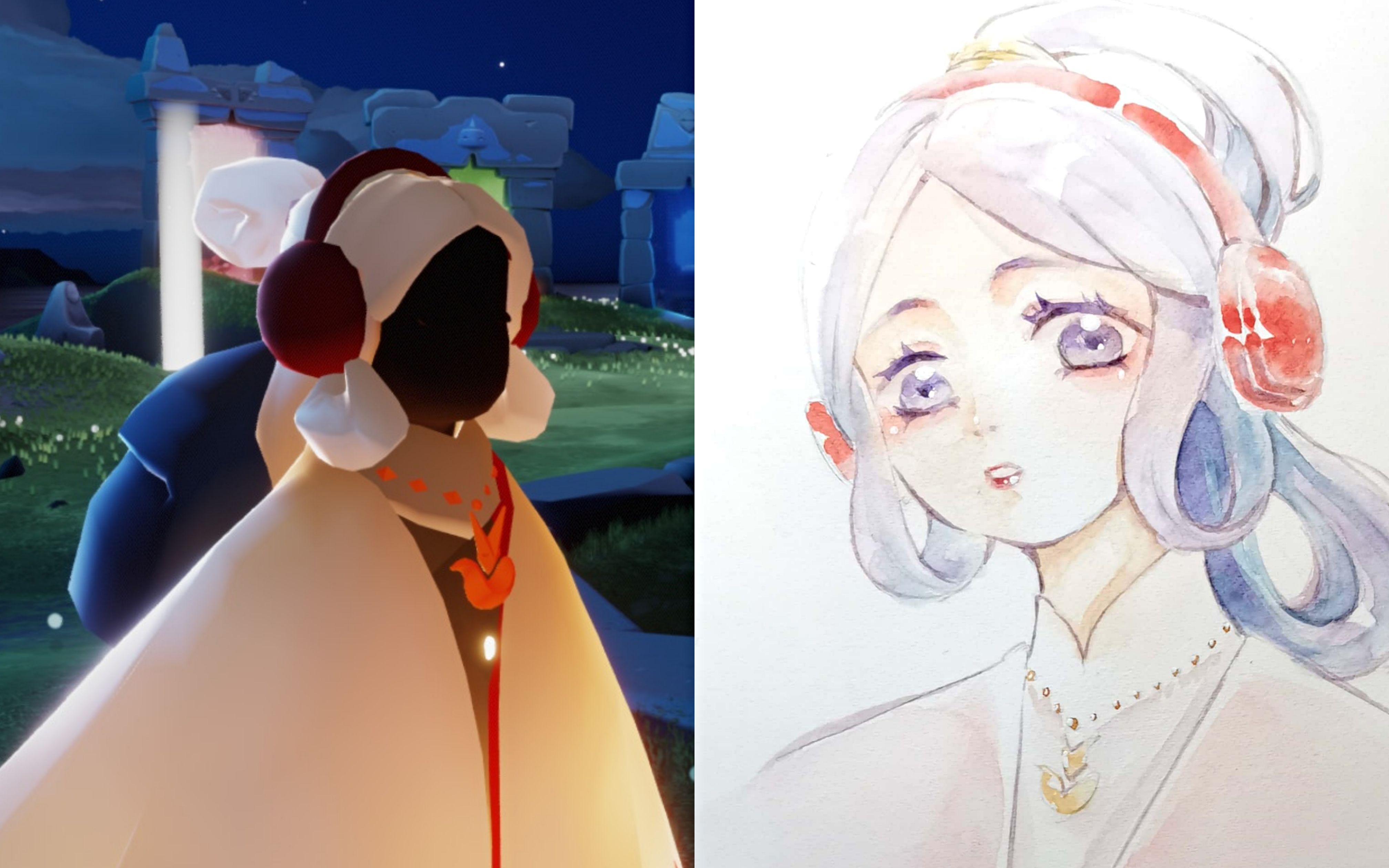 【光遇】用水彩快速摸鱼一张光遇大头qaq_哔哩哔哩_bilibili