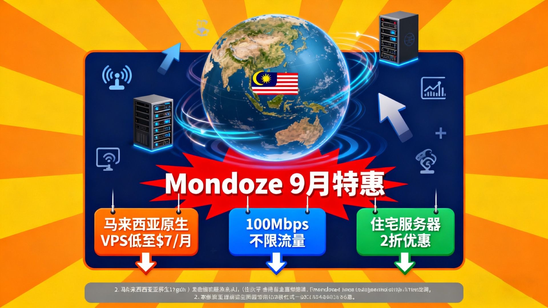 Mondoze 9月促销:马来西亚原生VPS低至$7/月,100Mbps不限流量,住宅服务器2折优惠