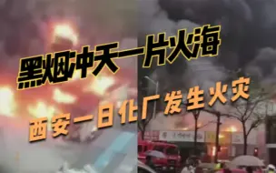 Descargar video: 黑烟冲天一片火海，西安大寨路一日化厂库房发生火灾，无人员伤亡