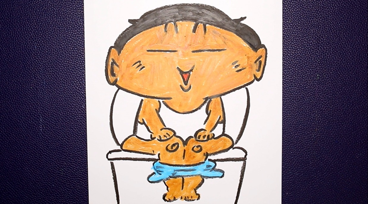 坐在马桶上傻笑的桂宝,小胖墩永远都是那么萌,油画棒画桂宝_哔哩哔哩