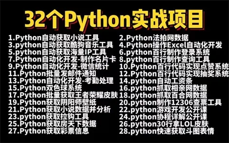 【附源码】全网最新最全的Python实战项目合集— —32个Python实战项目，练完即可就业，从入门到进阶，基础到框架，你要的应有尽有【适合初学者小白】