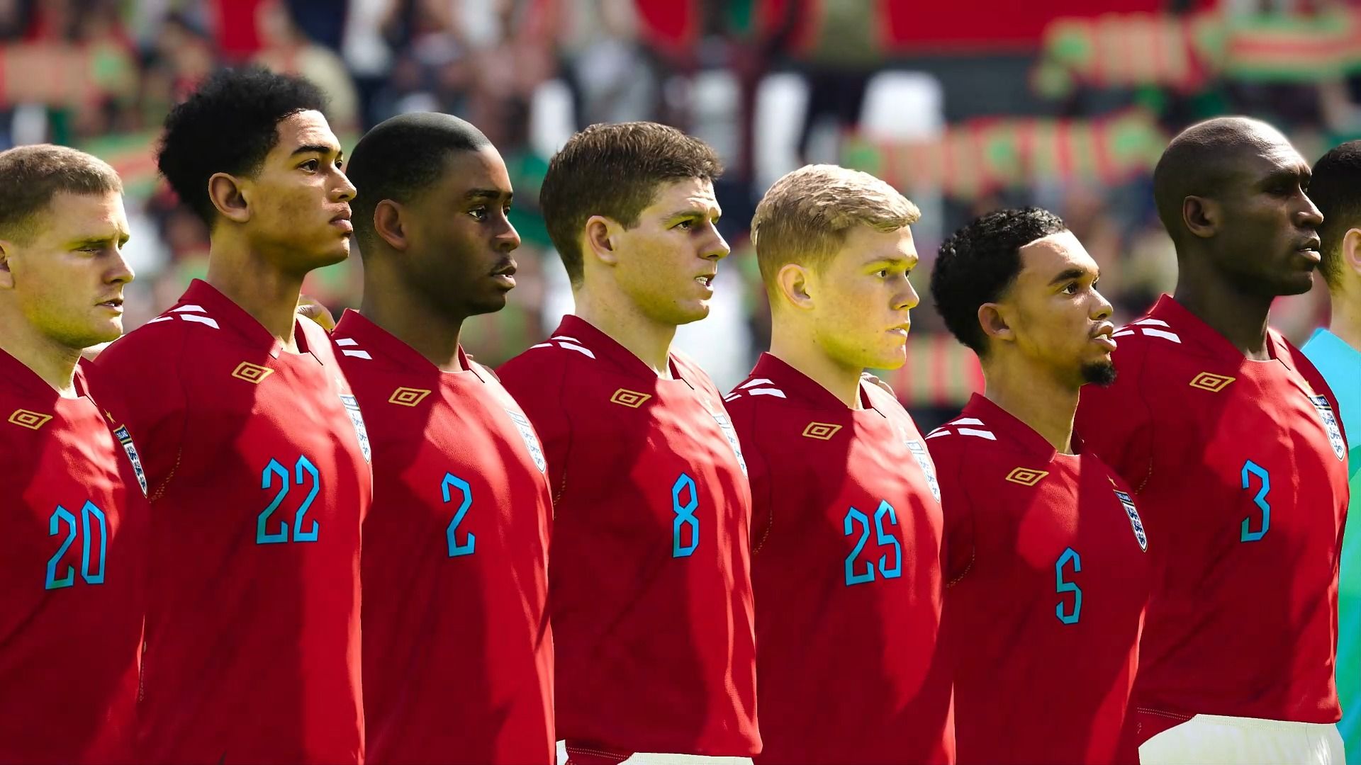 现役英国足球运动员身穿红色经典英国战袍