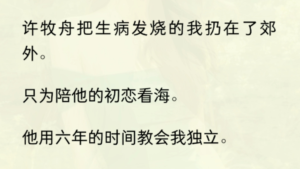 (全文)许牧舟把生病发烧的我扔在了郊外.只为陪他的初恋看海.他用六年的时间教会我独立.却告诉他的初恋,她值得被全世界宠爱.于是,我真的不需...