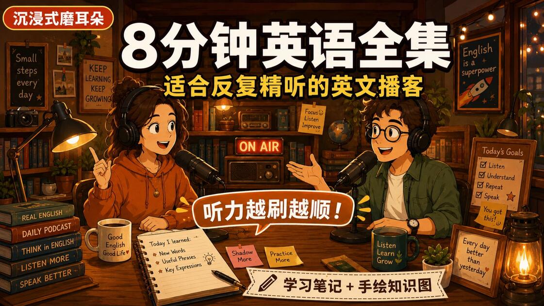 【沉浸式磨耳朵】八分钟英语・全系列 180集全 | 适合精听的英文播客,刷完听力暴涨!(学习笔记 + 手绘知识图)_哔哩哔哩_bilibili
