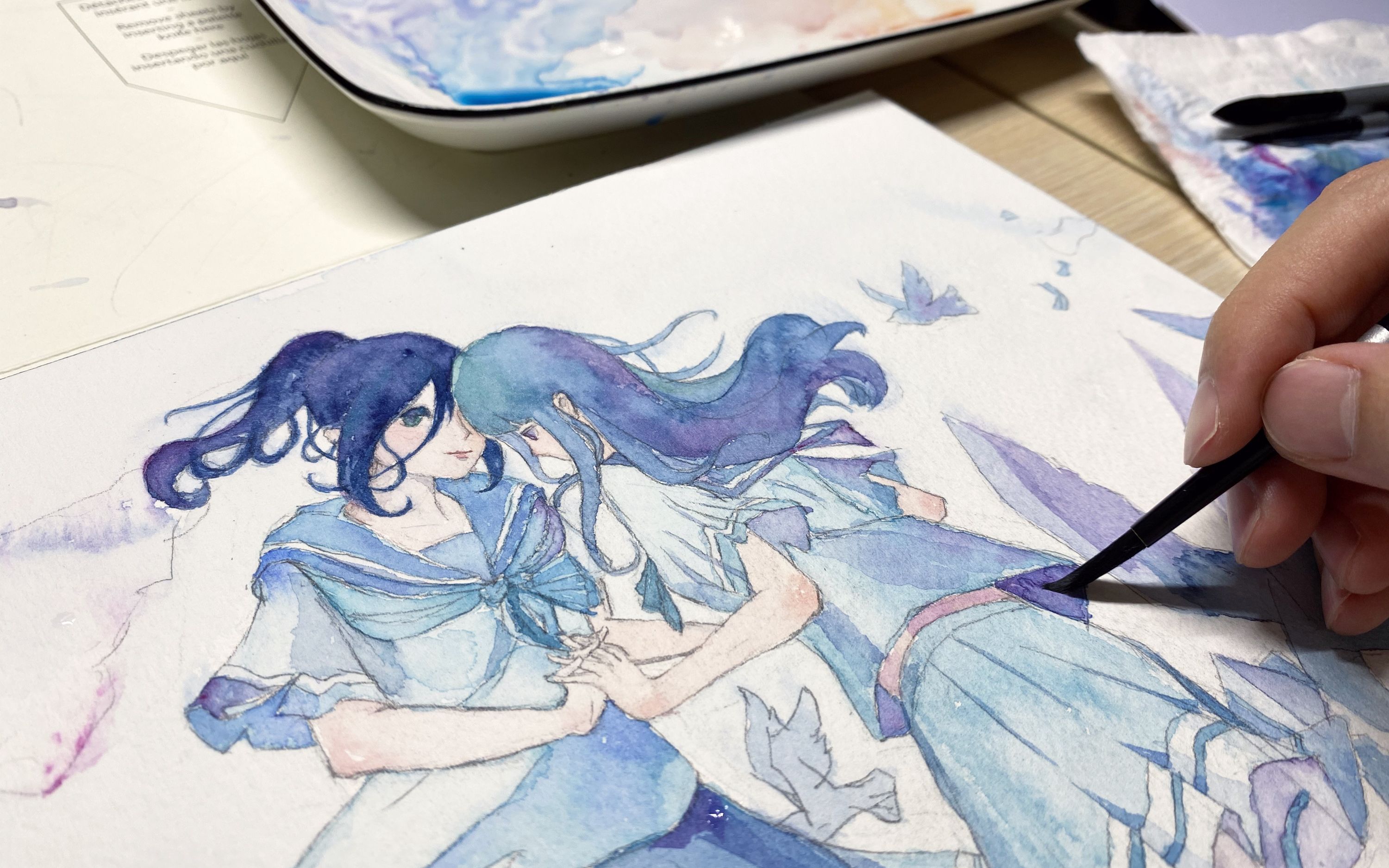 水彩手绘利兹与青鸟霙与希美放开青鸟拥有天空