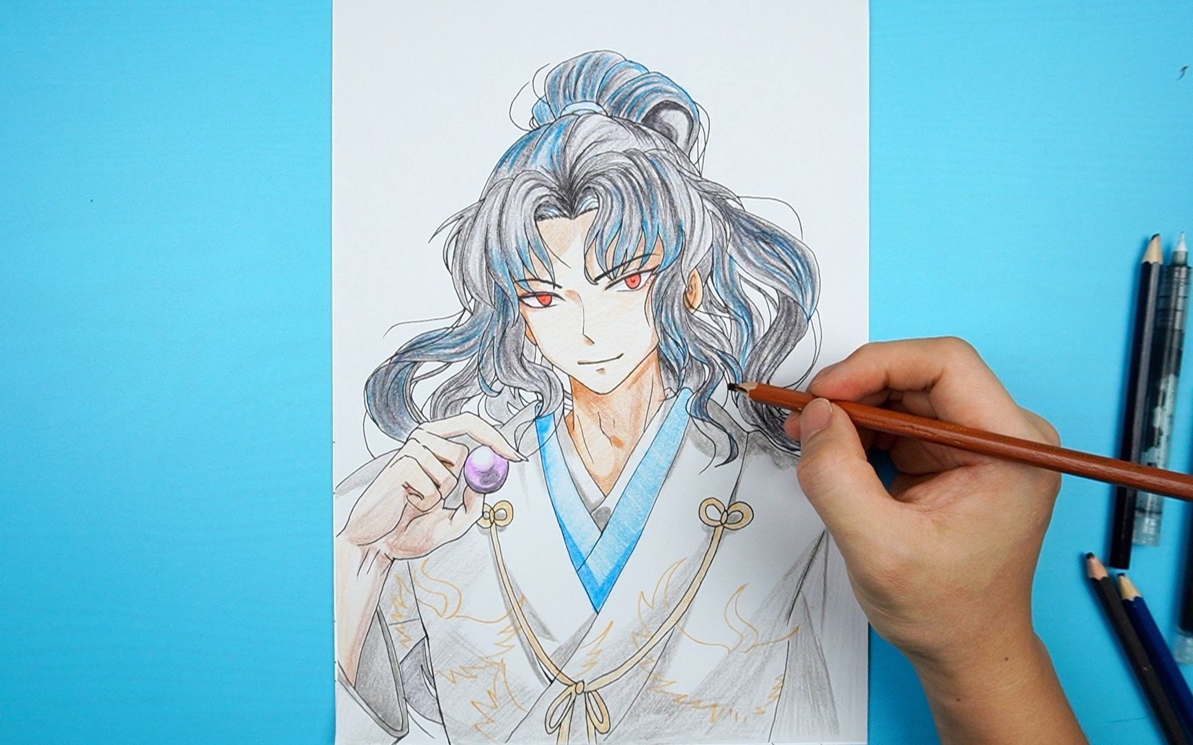 临摹犬夜叉人物,大反派奈落简笔画彩铅画