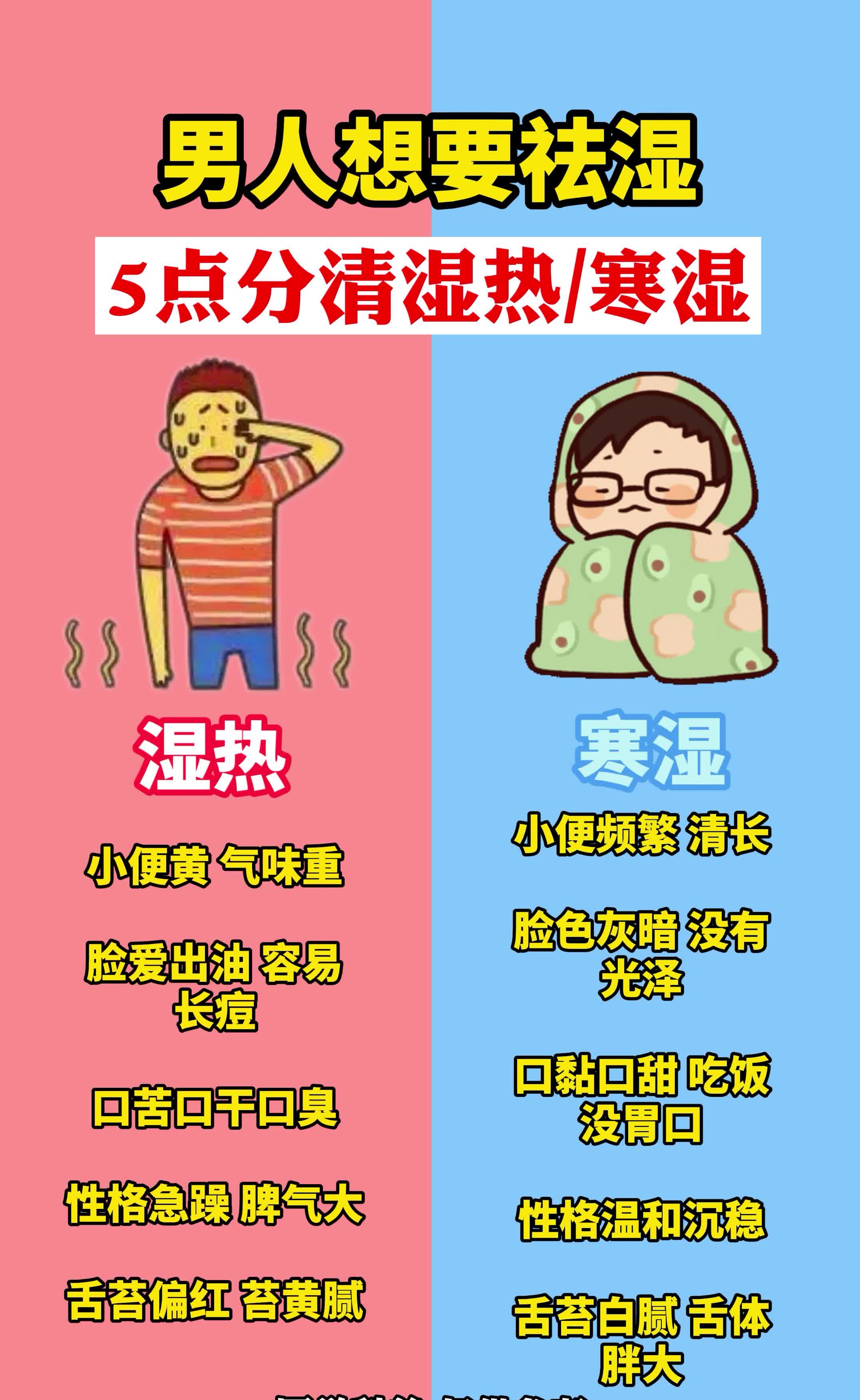 男性想要祛湿气5点先分清是寒湿还是湿热