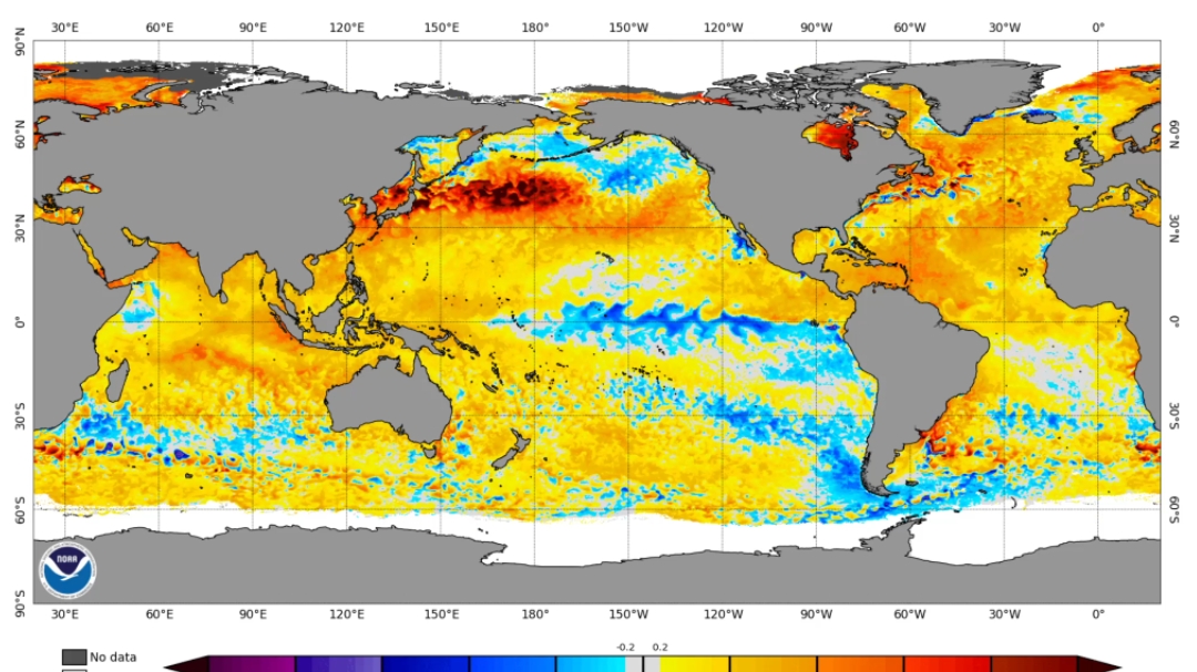 noaa 太平洋拉尼娜现象形成 海面温度异常距平均温度