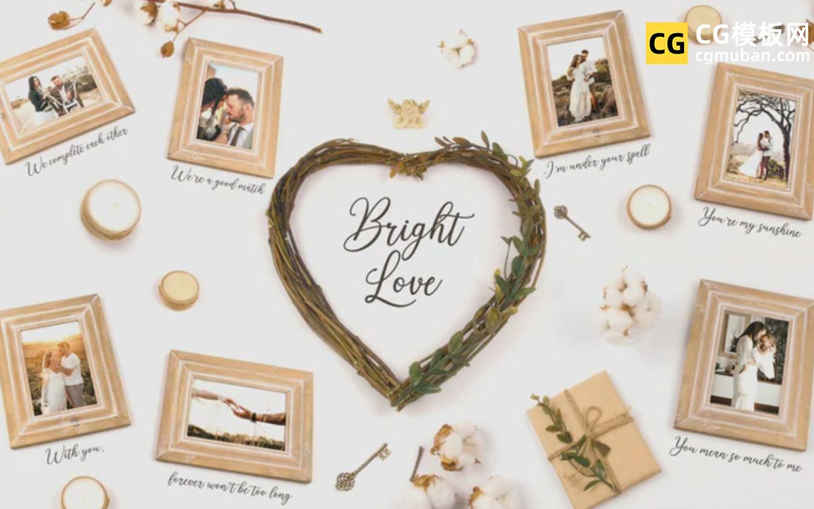 爱情回忆电子相册 精致浪漫婚庆现场pr相框照片墙婚礼暖场视频模板