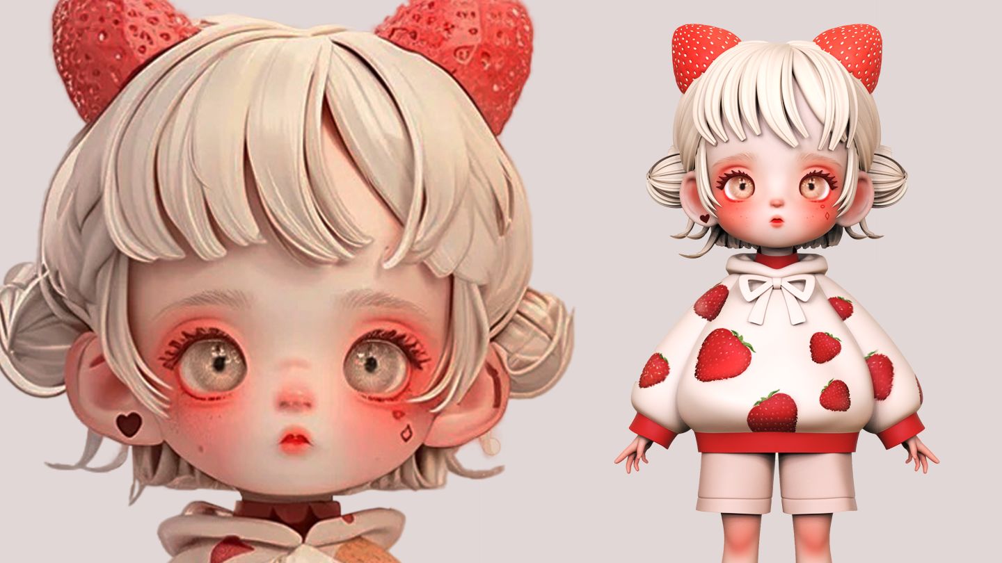 【zbrush人物雕刻】"草莓女孩"角色模型制作,2小时教会你游戏手办建模