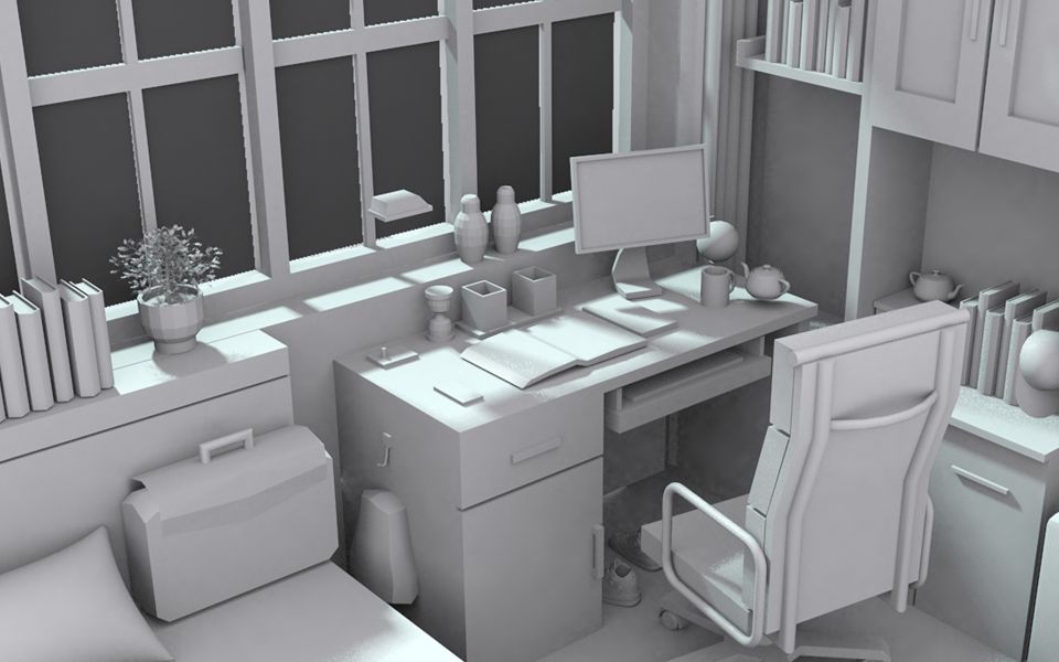 【3dmax场景建模】隔窗的小卧室模型制作,次世代场景模型详解