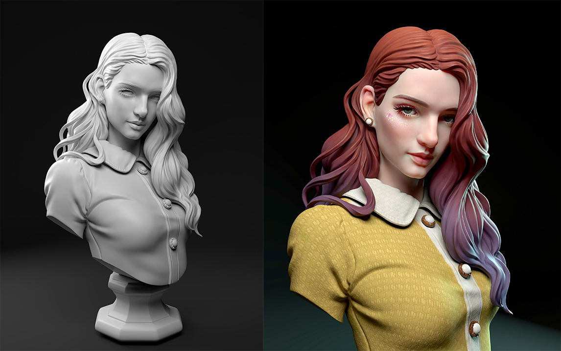 zbrush入门教程:女性人物角色雕刻/上色零基础雕刻方法与技巧-3d人物