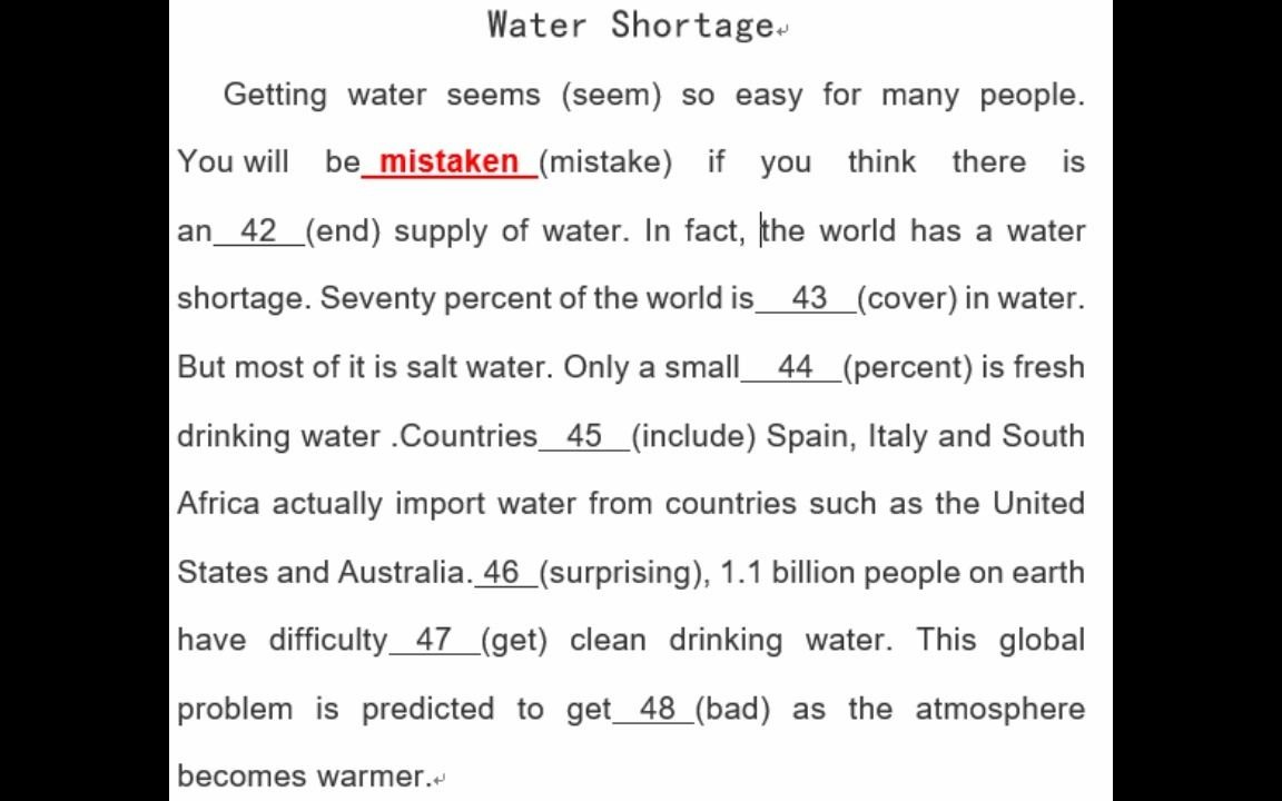 英语(二)2020年10月真题6(完型补文) Water Shortage 水资源的短缺哔哩哔哩bilibili