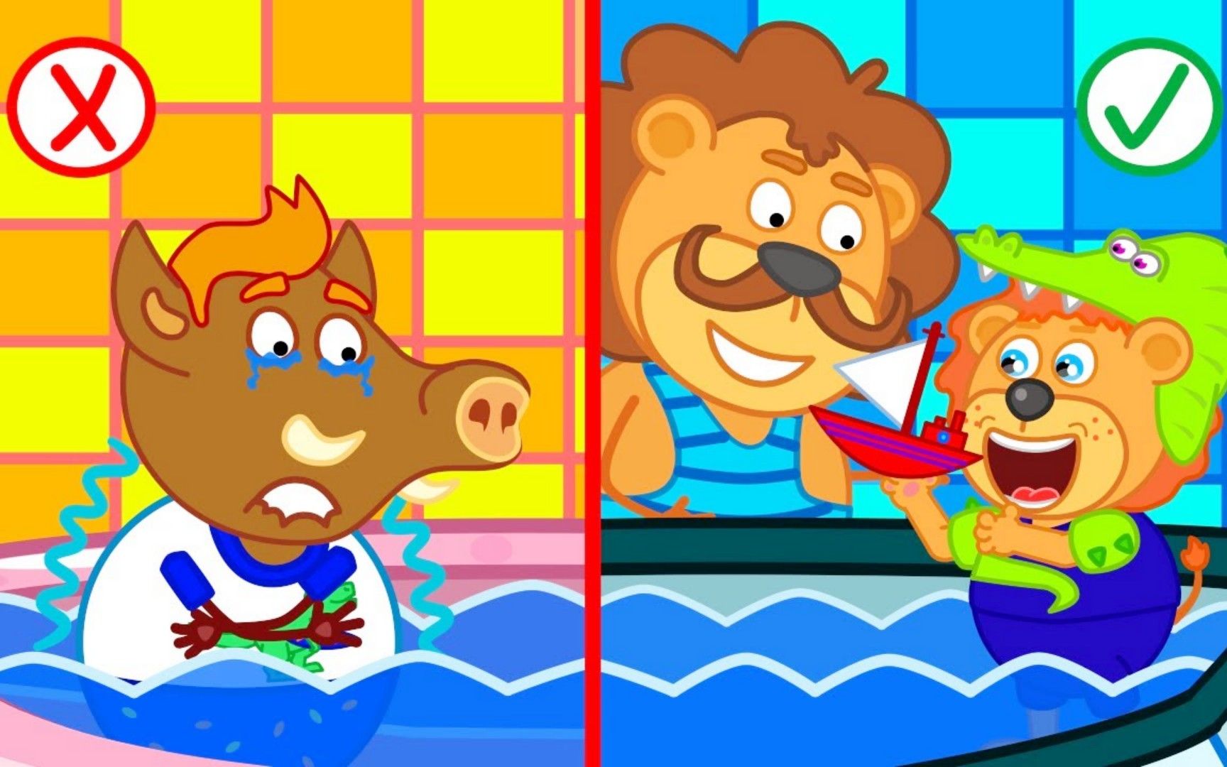 小狮子动画:创意泳池挑战赛,上演正确vs不正确的洗澡方式!