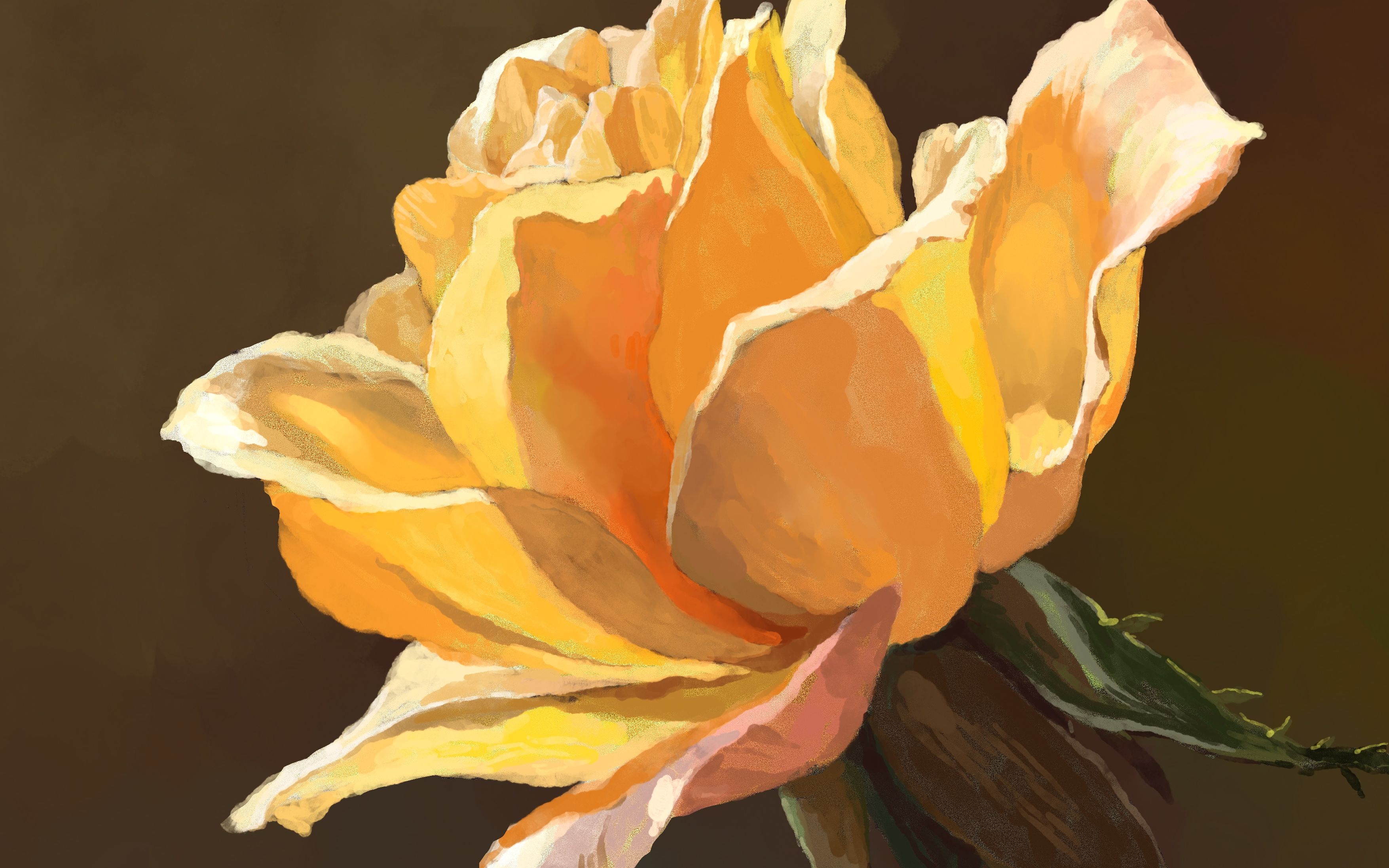 【procreate板绘过程】ipad pro画了个黄玫瑰,水彩质感(日常拖延