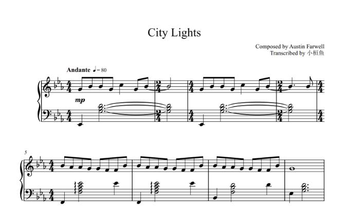 【钢琴/扒谱】灯光下的朦胧美——CityLight by Austin Farwell哔哩哔哩bilibili