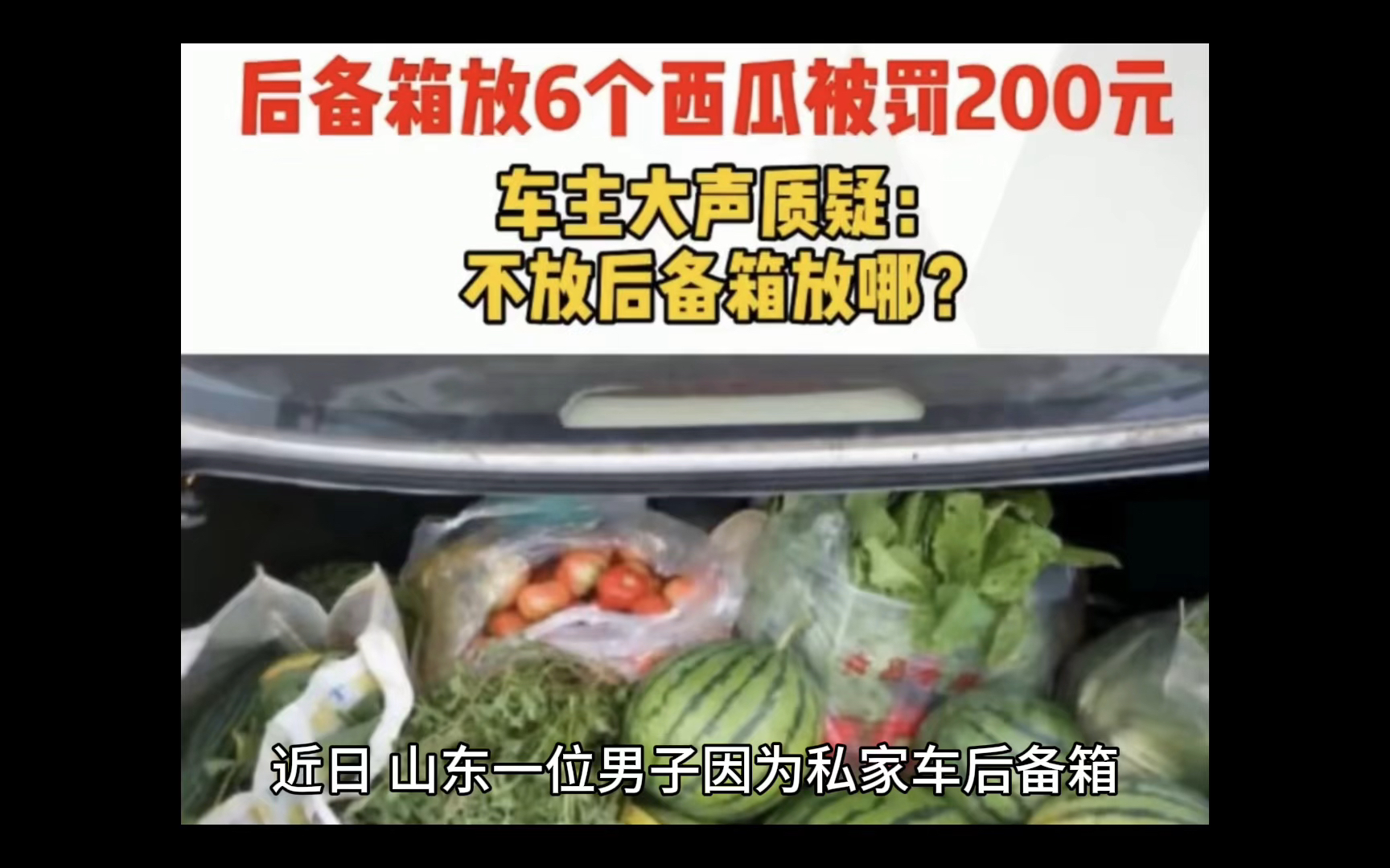 闹大了!某车主后备箱放6个西瓜被罚200,交警:涉嫌客货混装!哔哩哔哩bilibili