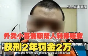 Télécharger la video: 这种外快不能赚！外卖小哥兼职帮人转移赃款 获刑2年罚金2万