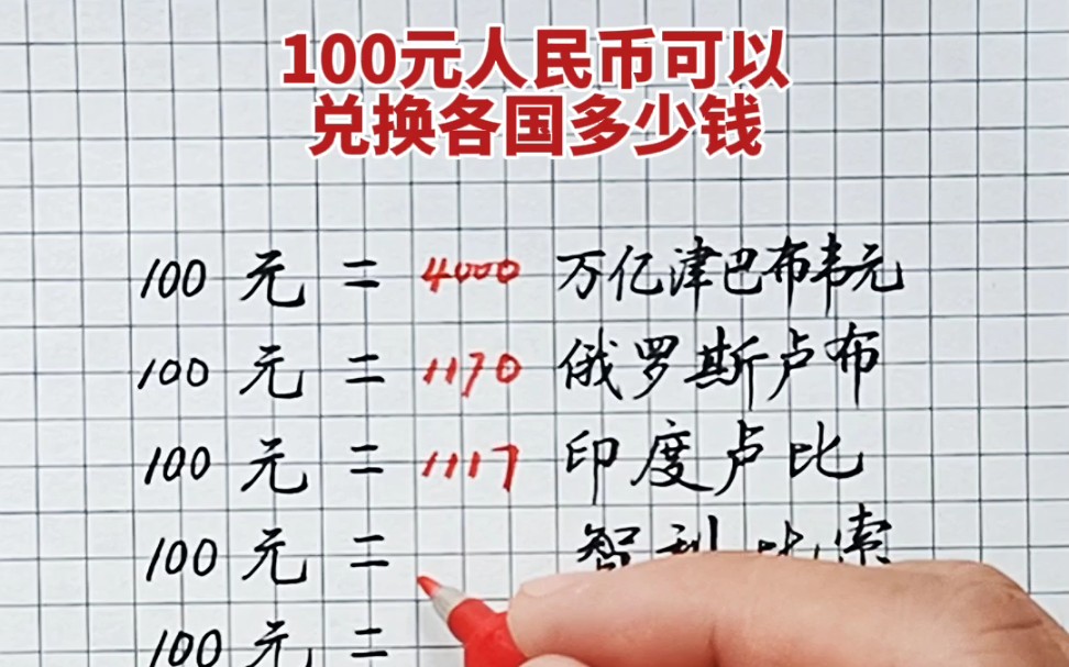 100元人民币可兑换各国多少钱哔哩哔哩bilibili