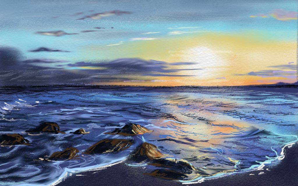 ipad板绘落日海边