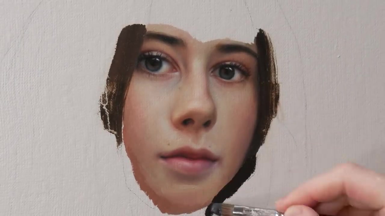 【油画】超写实女孩肖像油画过程//九艾画画