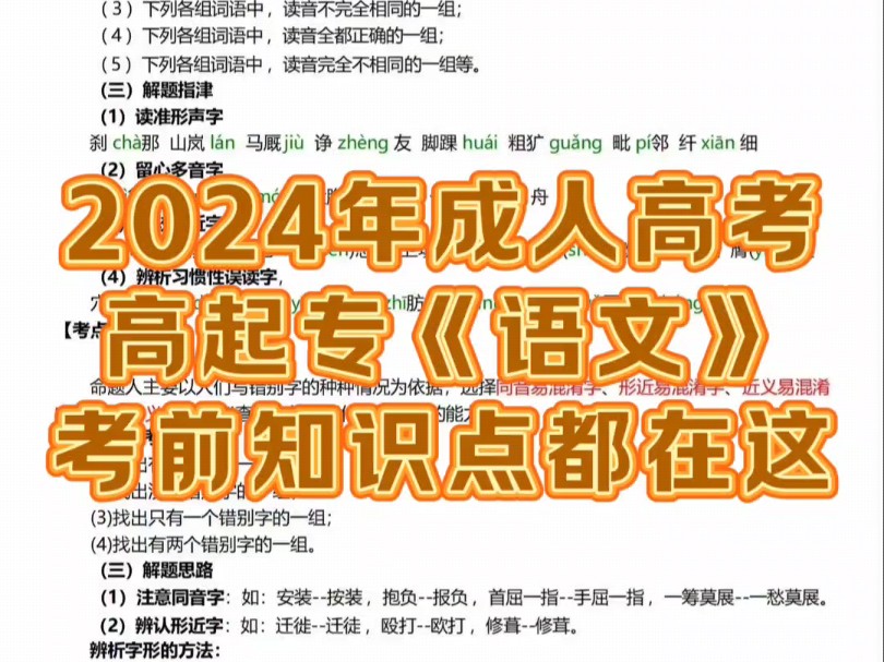 2024年成人高考高起专《语文》考前知识点都在这十页纸上了.哔哩哔哩bilibili