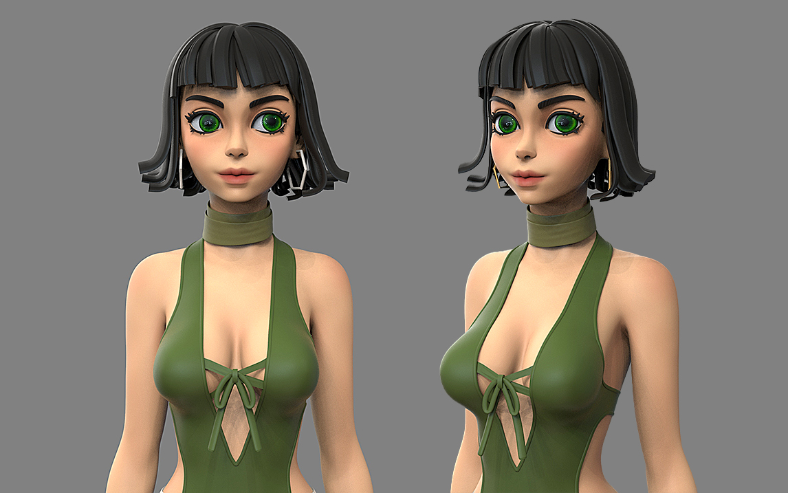 【zbrush建模】欧美风格女孩角色雕刻,3d人物模型上色技巧以及建模