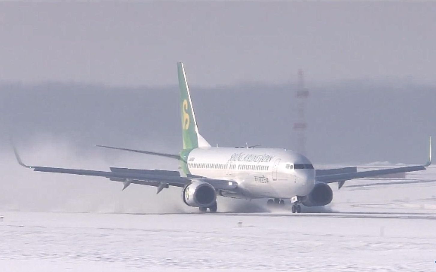 【sky cabin60帧】雪 春秋航空日本波音b737-800降落北海道新千岁