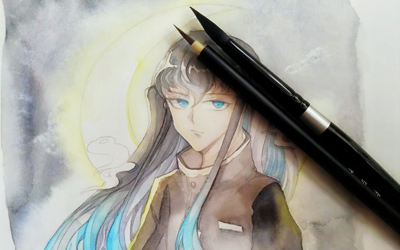 水彩从勾线开始画一个时透无一郎
