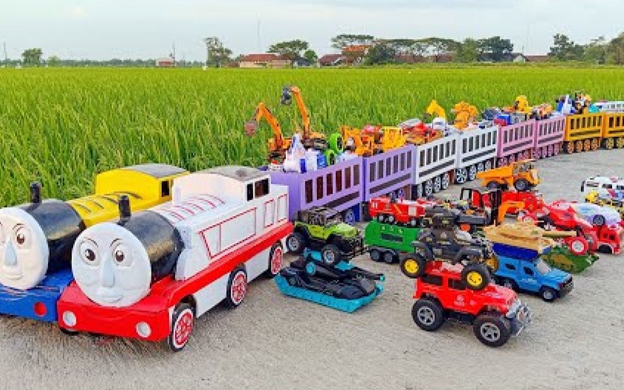 工程车早教,火车卸煤机,铁球拆迁车和拖拉机