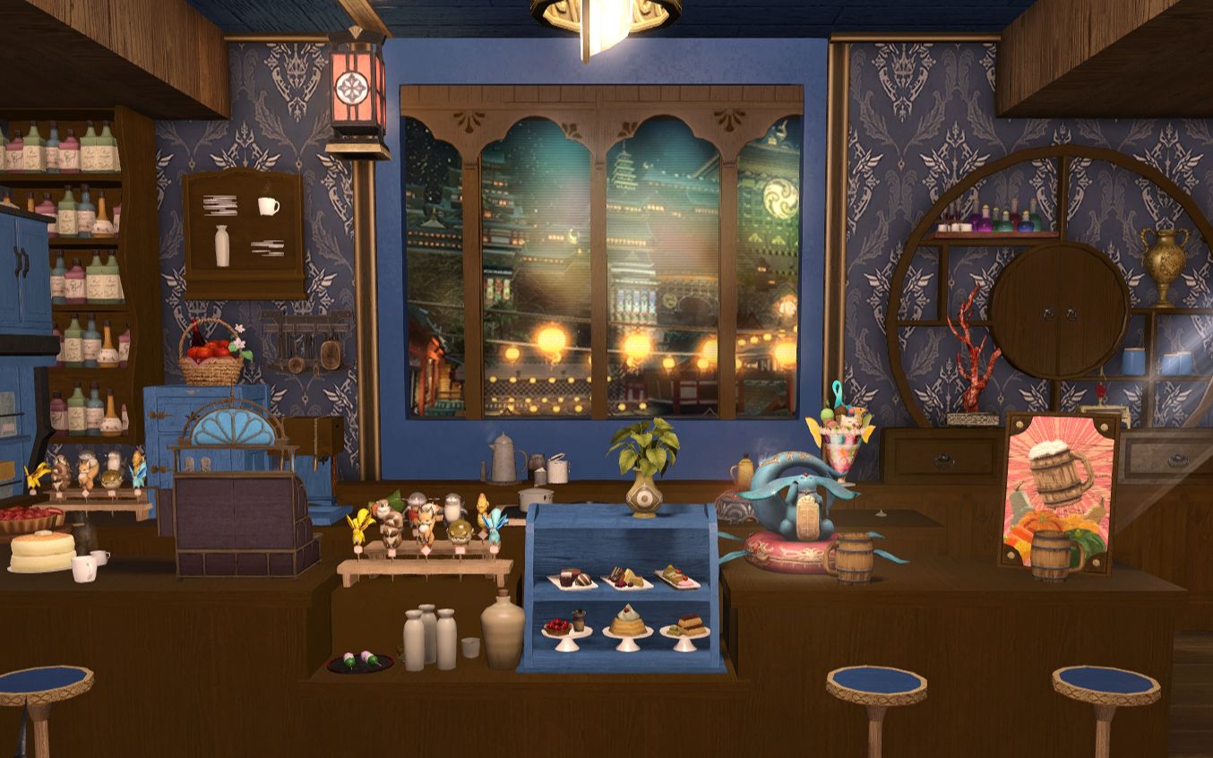 【ff14装修】s封层,大正浪漫咖啡馆,蓝棕色