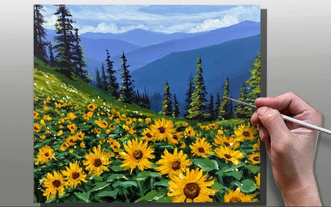 【丙烯画】【绘画教程】【中字】太阳花海How to Paint Sunflower Meadow Landscape哔哩哔哩bilibili