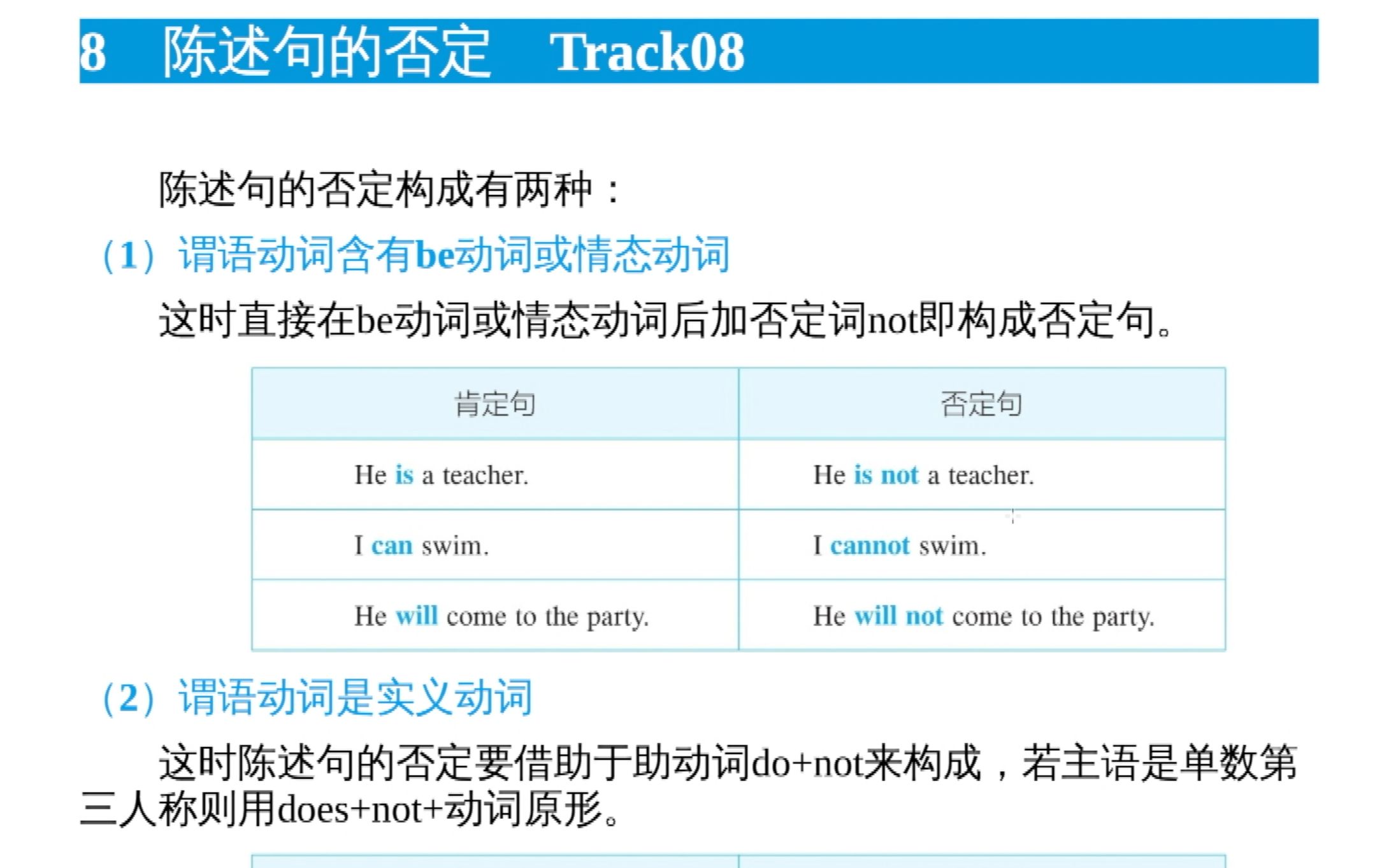 [图]语法讲解：张满胜基础语法08_陈述句的否定