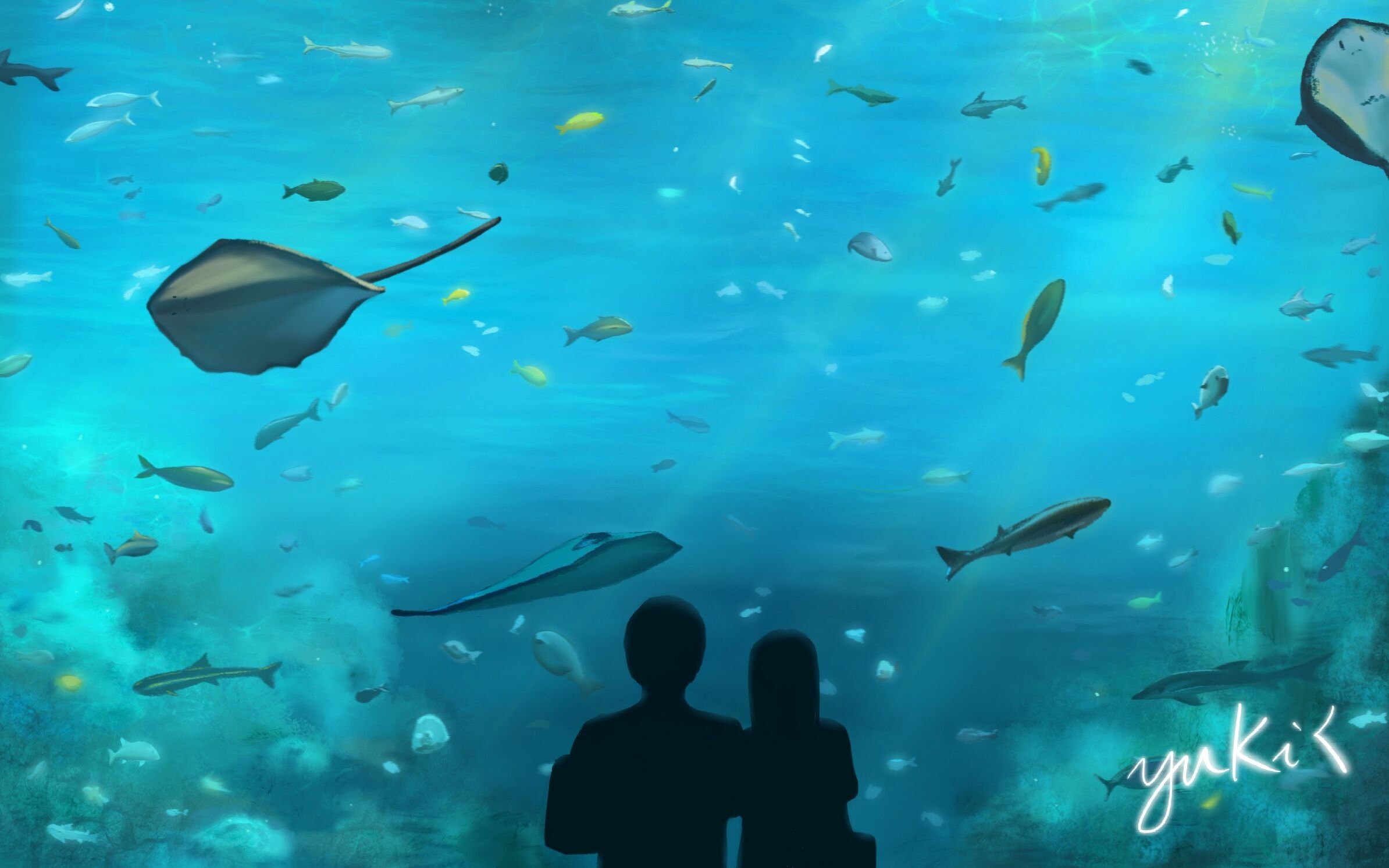 【ipad绘画过程】海洋馆的恋人_哔哩哔哩_bilibili