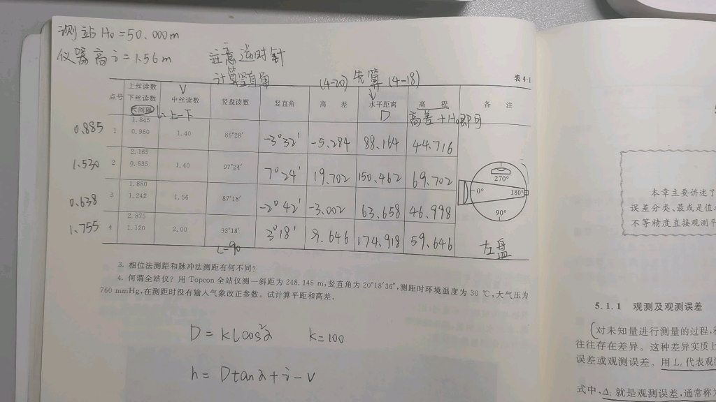 土木工程测量第四章视距测量习题
