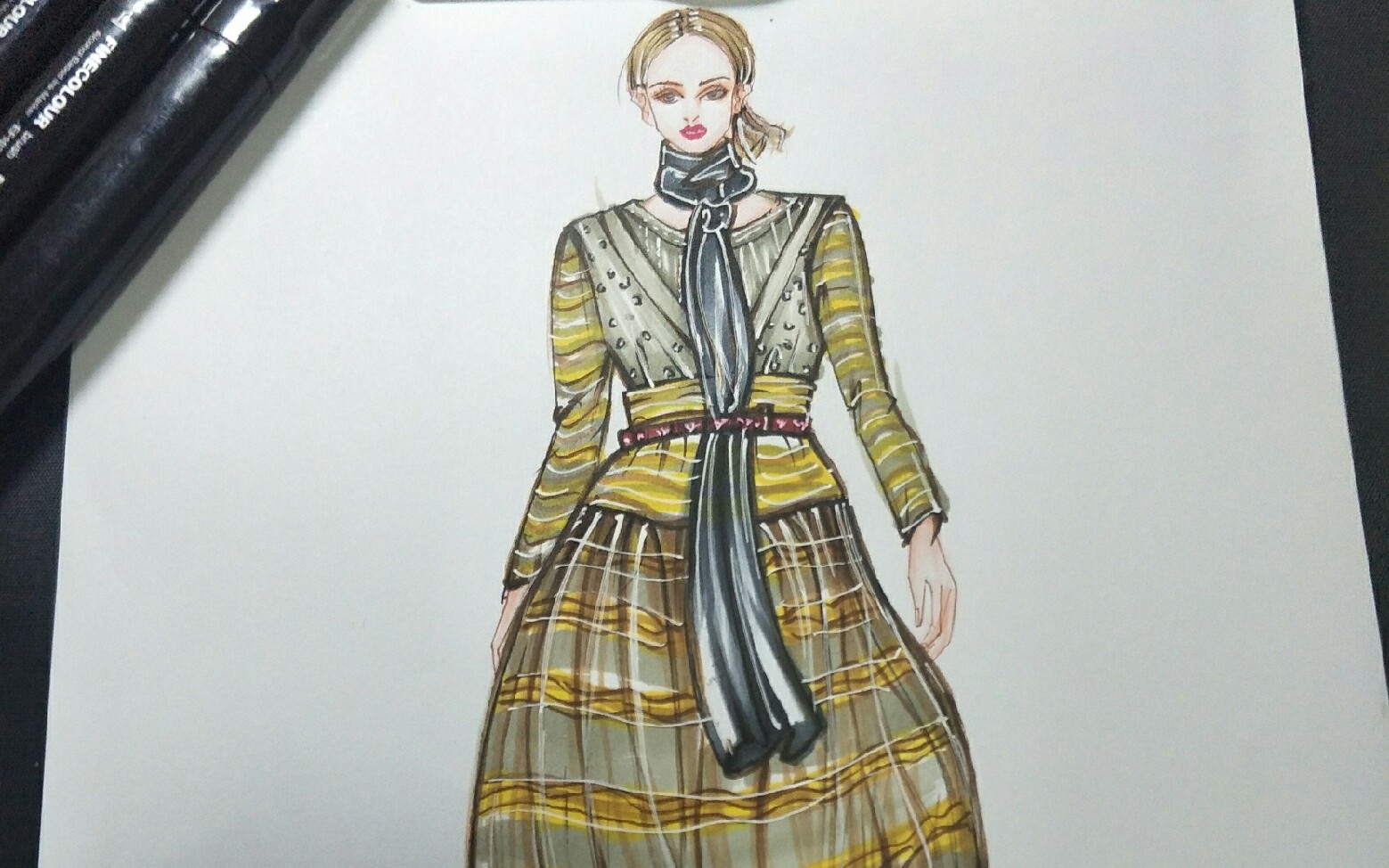 马克笔时装画手绘丁香视频教程