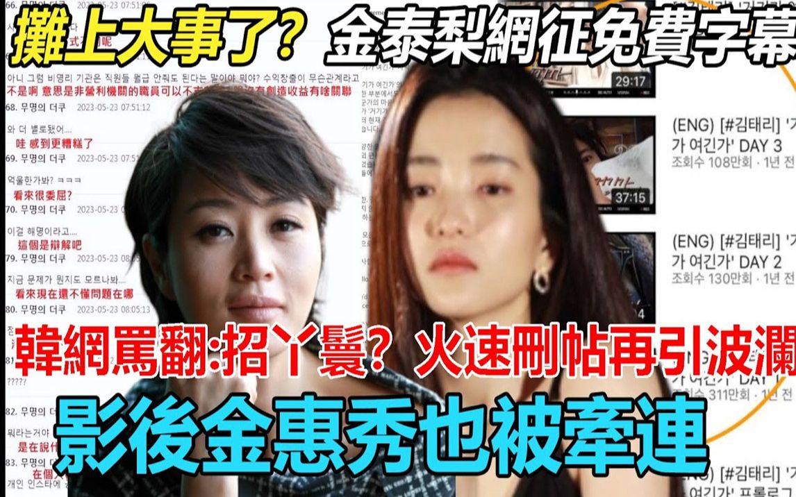 口碑彻底崩塌!金泰梨网征免费字幕组,遭韩网骂翻:你在招丫鬟?火速删文避险,却再引波澜!影后金惠秀也被牵连 #金泰梨#金惠秀#二十五,二十一哔...