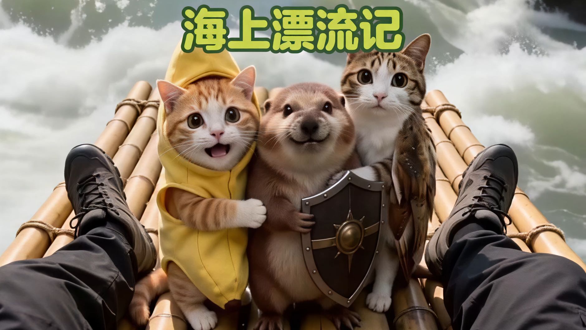 今天带着小家伙们去划竹筏了，刀盾晋升为小刀船长