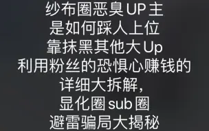 下载视频: 纱布圈恶臭UP主是如何踩人上位，靠抹黑其他大Up，利用粉丝的恐惧心赚钱的详细大拆解，玄学圈显化圈sub圈骗局大揭秘，大瓜避雷希夫-帕尔帕廷酱和川总water